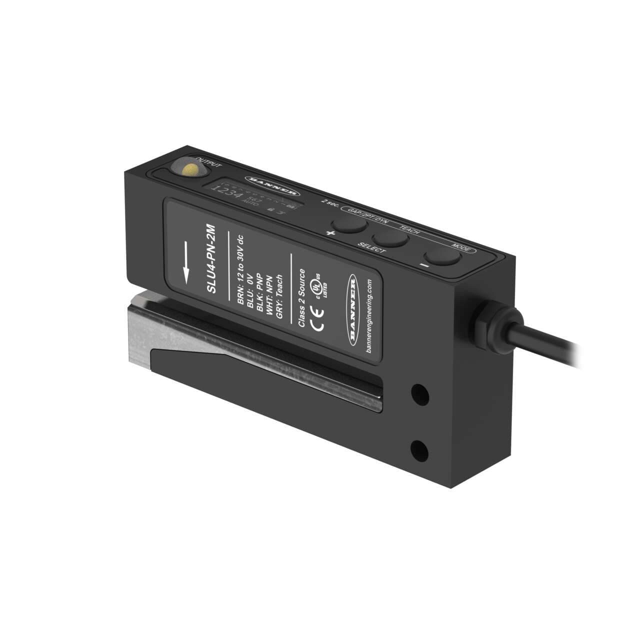 Banner SLU4-PN-2M Banner SLU4-PN-2M - SLU4 Series: Ultrasonic Label Sensor; Slot width: 4 mm; Input: 12-30 V dc; Output: Bipolar: 1 NPN; 1 PNP; 1.8 m (6 ft) Cable SLU4-PN-2M on Powermatic Associates