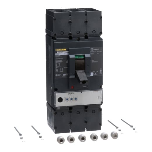 Schneider Electric LDL36400CU31X Square D by Schneider Electric LDL36400CU31X is a Moulded Case Circuit Breaker (MCCB) within the PowerPacT LDL sub-range, featuring a PowerPact L-Frame 600 Micrologic 3.3 (LI) design. It is a 3-pole (3P) device with a rated current of 400A and offers both long-time (L) and instantaneous (I) protection functions. The breaker is designed for individual unit mount on plate, with lugs on both load and line sides for connection. It has a rated insulation voltage (Ui) of 750 V, a rated voltage (AC) of 600Vac, and a rated voltage (DC) of 250Vdc. The net dimensions are 382 mm in height, 153 mm in width, and 171 mm in depth, with a degree of protection of IP40. The operating mode is manual toggle, and it features adjustable protection settings for overload (0.3...1 x In, 125A...400A) and short-circuit (1.5...12 x In, 600A...4800A). The rated operating voltage (Ue) is 690 V, with a rated impulse voltage (Uimp) of 8 kV. The trip current rating is 400 AT, with a frame current rating of 600 AF, and a short circuit breaking rating of 25kA at 240Vac, 18kA at 480Vac, and 14kA at 600Vac, all according to UL489 standards. The trip unit type is an electronic Micrologic Standard 3.3 (LI) with no display, and it falls under utilisation category A. LDL36400CU31X on Powermatic Associates