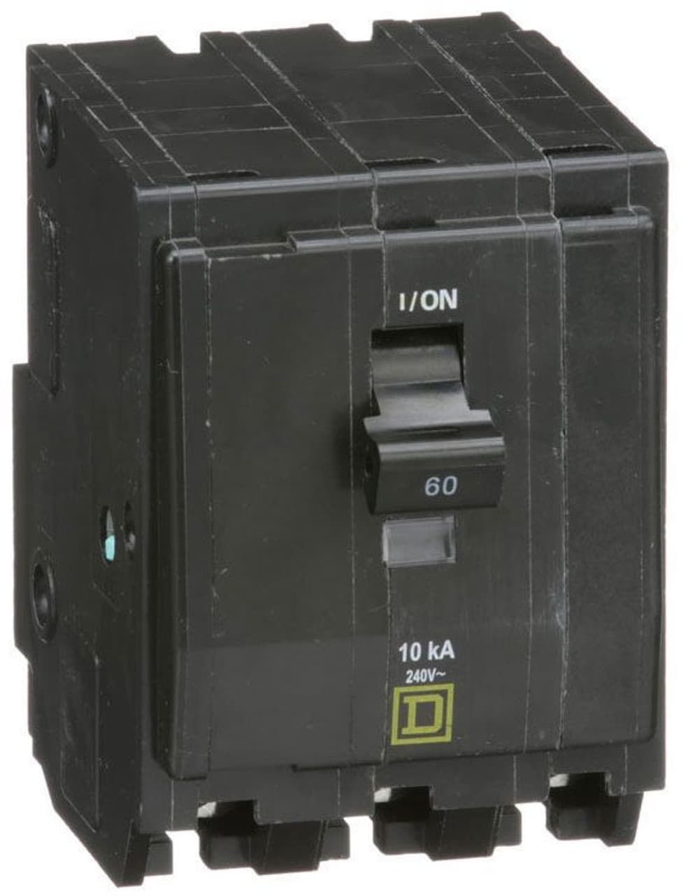 Schneider Electric QO360 Square D by Schneider Electric QO360 is a Miniature Circuit Breaker (MCB) designed for plug-in mounting. It features a rated current of 60A and accommodates a plug-in connection type. This MCB is compatible with a voltage rating of 48Vdc and 120V/240V AC, supporting a cross-section of 8-2AWG for 1 aluminum or copper cable. It is a 3 Pole circuit breaker with a short circuit breaking rating of 10kA at 240Vac and 5kA at 48Vdc. The QO360 utilizes box lugs for its terminal connections. QO360 on Powermatic Associates