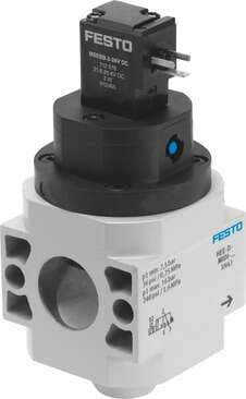 Festo 172961 on-off valve HEE-D-MIDI-230 For service units, without threaded connection plates with FRB threaded pin Design structure: Piston slide, Type of actuation: electrical, Sealing principle: soft, Exhaust-air function: not throttleable, Manual override: detent 172961 on Powermatic Associates