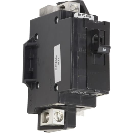 Schneider Electric QOM30L Square D by Schneider Electric QOM30L is a Miniature Circuit Breaker (MCB) designed for primary or main circuit protection. It features a bolt-on mounting mode and a bolt-on connection type, ensuring secure installation. This MCB is rated for a current of 30A and can accommodate a cable cross-section of 12-2/0AWG (1 cable Al/Cu), making it versatile for various wiring needs. It operates at a rated voltage of 120V to 240V AC and is equipped with two poles. The QOM30L has a short circuit breaking rating of 10kA at 240Vac and utilizes lugs as its type of terminals, facilitating straightforward and efficient wire connections. QOM30L on Powermatic Associates