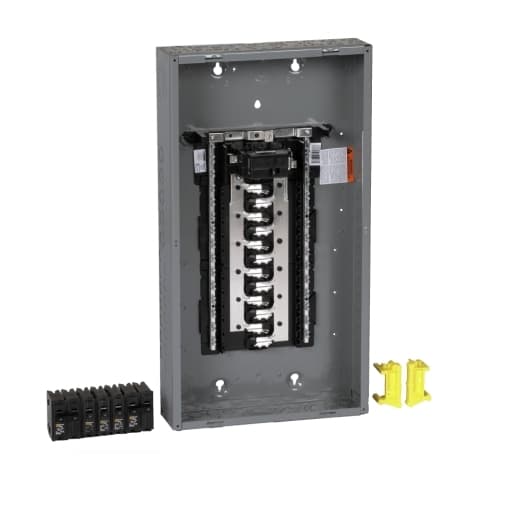 Schneider Electric HOM2448M100PCVP Square D by Schneider Electric HOM2448M100PCVP is a load center designed for single-phase (1PH) networks. This product features a welded sheet steel enclosure and a tin-plated aluminum busbar. It measures 661mm in height, 362mm in width, and 95mm in depth (26.02" x 14.25" x 3.74"), and it is equipped with lugs for connection. The load center is rated for a current of 100A and a voltage of 120Vac/240Vac. It offers a degree of protection of NEMA 1. The HOM2448M100PCVP can accommodate 48 single pole circuits or 24 tandem breakers across its 24 spaces. HOM2448M100PCVP on Powermatic Associates