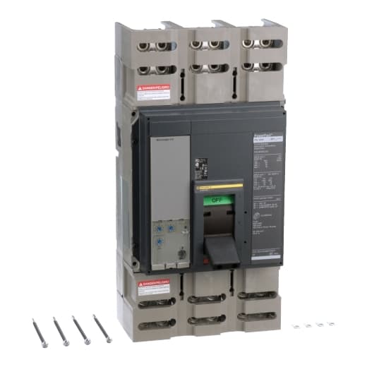 Schneider Electric PGL36100U31A Square D by Schneider Electric PGL36100U31A is a Molded Case Circuit Breaker (MCCB) designed for mounting on a plate. This standard model, rated at 80%, supports a rated current of 1000A and operates with a connection type of lugs on both load and line sides. It falls under the PowerPact PGL sub-range and is designed for a rated voltage (AC) of 600 V across 3 poles. The PGL36100U31A features protection functions including Long-time (L) and Instantaneous (I) protection, with a trip current rating of 1000 AT and a frame current rating of 1200 AF. Its short circuit breaking rating is specified as 65kA at 240Vac, 35kA at both 480Y/277Vac and 480Vac, and 18kA at both 600Y/347Vac and 600Vac, covering all 3 protected poles. The trip unit type is an ET3.0A (LI) Electronic, ensuring precise operation under specified conditions. PGL36100U31A on Powermatic Associates