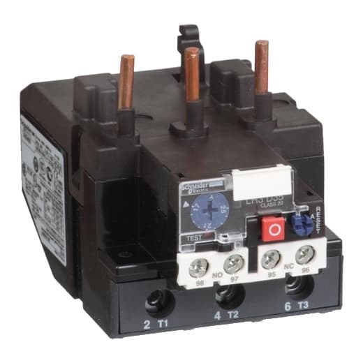 Schneider Electric LR3D3561 Schneider Electric LR3D3561 is a non-differential thermal overload relay designed for unbalanced networks, belonging to the LR3D sub-range. It features a direct connection to the contactor for upstream connections, with outgoing cables and control circuits utilizing screw-clamp connections. This 3-pole relay is engineered for a rated current of 55-70 A, with protection settings adjustable within the same range. It includes 1 Normally Open (NO) and 1 Normally Closed (NC) auxiliary contacts for enhanced functionality. The LR3D3561 is capable of handling a phase-to-phase rated voltage of up to 690 V (0-400Hz), with a minimum operating current of 55 A and a maximum of 70 A. LR3D3561 on Powermatic Associates