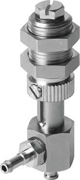 Festo 189244 suction cup holder ESH-HDL-1-PK with increased height compensator, vacuum connection at side, compensator secured by two hexagonal nuts. Height compensator for suction-cup holder: 10 mm, Volume: 0,15 cm3, Assembly position: Vertical, Design structure: (* 189244 on Powermatic Associates