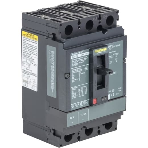 Schneider Electric HJL36100C Square D by Schneider Electric HJL36100C is a Moulded Case Circuit Breaker (MCCB) within the PowerPacT HJL sub-range, featuring a PowerPact H-Frame 150 TMD design. It is a 3-pole (3P) device with a rated current of 100A and offers thermal protection for overload and magnetic protection for short-circuits. The breaker is designed for a rated insulation voltage (Ui) of 750 V, with AC rated voltages of 600Vac and 600Y/347Vac, and a DC rated voltage of 250Vdc. It supports a mounting mode of individual unit mount on plate, with dimensions of 163 mm in height, 104 mm in width, and 86 mm in depth. The device has an IP40 degree of protection and operates with a toggle (manual) mechanism. Protection settings include over-current fixed at 100A, short-circuit hold current fixed at 900A, and short-circuit trip current fixed at 1700A. The rated operating voltage (Ue) is 690 V, with a rated impulse voltage (Uimp) of 8 kV. The trip current rating is 100 AT, with a frame current rating of 150 AF. Its short-circuit breaking rating varies with voltage, up to 100kA at 240Vac according to UL489 standards. The trip unit type is thermal-magnetic (fixed), without a display, and it falls under utilisation category A. Connection is facilitated by lugs on both load and line sides. HJL36100C on Powermatic Associates