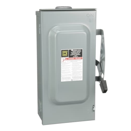 Schneider Electric D223NRB Schneider Electric D223NRB is a switch-disconnector with a fused design, specifically categorized under the general duty single throw safety switches. It features a toggle operating mode and is equipped with lugs type terminals. This part falls within the safety switches (General Duty) sub-range and is designed to handle a rated current of 100 A. It is a 2-pole device with a net width of 216 mm, a net depth of 267 mm, and a net height of 445 mm. The D223NRB operates at a rated voltage (AC) of 240 V phase-to-phase and has a short circuit breaking rating of 100kA maximum, which is dependent on the use of H, K, or R type fuses. D223NRB on Powermatic Associates