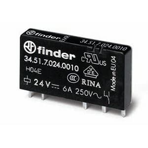 Finder 34.51.7.048.0010 Finder 34.51.7.048.0010 is a relay with a solder pin connection type, designed for various rated currents: 6A at 250Vac (AC-1), 3A at 30Vdc (DC-1), 0.2A at 110Vdc (DC-1), and 0.12A at 220Vdc (DC-1). It features a supply voltage of 1C/O / SPDT (Single Pole Double Throw), with an ambient air temperature for operation at 250VA (230Vac) and for storage at 1500VA (250Vac). The rated voltage (AC) operates within an ambient temperature range of -40 to +85 degrees Celsius. This relay supports a communication protocol of type C, has a net width of 48mm, and offers protection functions at 250Vac with a control voltage (AC) of 6 kV. It is rated for an active power of 1 Pole(s), with a residual current sensitivity suitable for PCB and plug-in applications. The response time is noted at 0.17 W, and it is capable of 60,000 operations. The relay has one Normally Closed (NC) circuit and measures in length with contacts made of AgNi (Silver Nickel). 34.51.7.048.0010 on Powermatic Associates