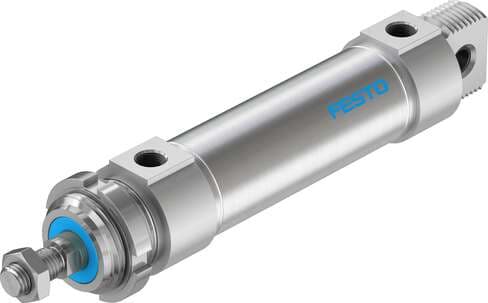 Festo 559308 round cylinder DSNU-40-80-PPS-A with self-adjusting pneumatic end position cushioning Stroke: 80 mm, Piston diameter: 40 mm, Piston rod thread: M12x1,25, Cushioning: PPS: Self-adjusting pneumatic end-position cushioning, Assembly position: Any 559308 on Powermatic Associates