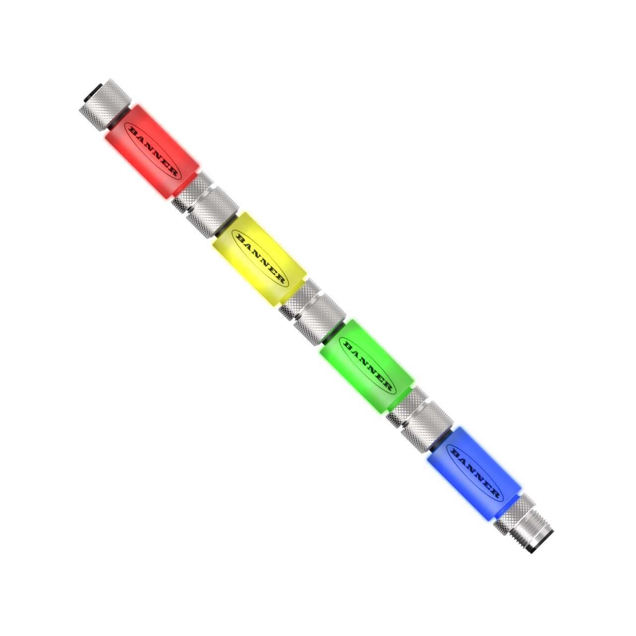 Banner TL15BGYRQ TL15 Series Kit: 4-Color In-Line Status Indicator; Voltage: 12 or 24 V dc; Housing: PVC; IP67; Input: PNP; Colors: Blue, Green, Yellow, Red; Male-Female 5-pin M12 Integral QD TL15BGYRQ on Powermatic Associates