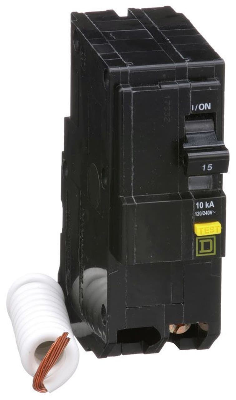 Schneider Electric QO215GFI Square D by Schneider Electric QO215GFI is a Ground Fault Interrupter (GFI) Miniature Circuit Breaker (MCB) designed for plug-in mounting. It features a rated current of 15A and accommodates a plug-in connection type. This MCB operates at a rated voltage of 120V to 240V and is compatible with wire cross-sections ranging from 14-8AWG (1 cable Cu). It is a 2 Pole device with a residual current sensitivity of 6mA / 0.006. The QO215GFI offers ground fault protection and has a short circuit breaking rating of 10kA at 240Vac. Its terminals are of the press plate type. QO215GFI on Powermatic Associates