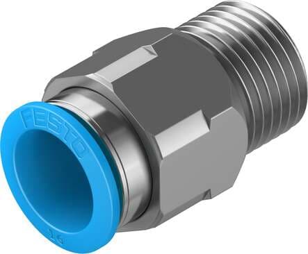 Festo 153011 push-in fitting QS-1/2-16 male thread with external hexagon. Size: Standard, Nominal size: 13 mm, Type of seal on screw-in stud: coating, Assembly position: Any, Container size: 1 153011 on Powermatic Associates