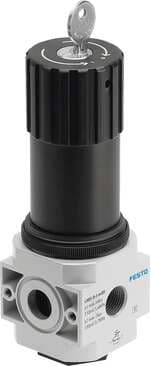 Festo 194687 pressure regulator LRBS-D-7-O-MIDI Without threaded connection plates, for block mounting, without pressure gauge, lockable. Size: Midi, Series: D, Actuator lock: Rotary knob with integrated lock, Assembly position: Any, Design structure: (* directly-cont 194687 on Powermatic Associates