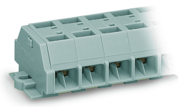 WAGO 261-261 261-261 WAGO - 4-conductor terminal strip; without push-buttons; with snap-in mounting feet; 11-pole; for plate thickness 0.6 - 1.2 mm; Fixing hole 3.5 mm Ø; 2.5 mm²; CAGE CLAMP®; 2,50 mm²; gray 261-261 on Powermatic Associates