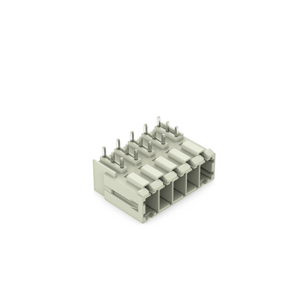 WAGO 831-3645 831-3645 WAGO - THT male header; 1.0 x 1.2 mm solder pin; angled; 100% protected against mismating; Pin spacing 7.62 mm; 5-pole; light gray 831-3645 on Powermatic Associates
