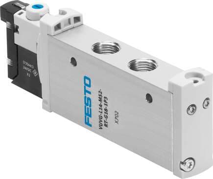 Festo 577325 solenoid valve VUVG-S14-M52-AT-G18-1H2L-W1 Valve function: 5/2 monostable, Type of actuation: electrical, Valve size: 14 mm, Standard nominal flow rate: 730 l/min, Operating pressure: 2,5 - 8 bar 577325 on Powermatic Associates
