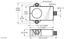 Turck B2N10H-QR20-2LI2X3-H1151 Inclinometer, Operating voltage 15…30 VDC, Rectangular, plastic, Ultem, Status displayed via LED, Angle detection along two axes with ±10 ° measuring range, High protection class IP68/IP69K, Protected against salt spray and rapid temperature change, 15…30 VDC, M12 × 1 male connector, 5-pin, Analog output 4…20 mA, The center point of the measuring range can be adjusted using teach adaptor TX1-Q20L60, Individual parameterization possible with USB-2-IOL-0002 B2N10H-QR20-2LI2X3-H1151 on Powermatic Associates