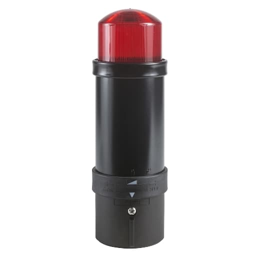 Schneider Electric XVBL6B4 Schneider Electric XVBL6B4 is a modular tower light from the XVB sub-range, designed with a cylindrical shape and equipped with an illuminated beacon featuring a 5 Joule "flash" discharge tube for strobe light functionality. This 1-tier light offers a degree of protection rated at IP66 and IP65 when mounted on the fixing base XVBZ0. It operates with a control voltage of 24 Vac and 24 Vdc, and a supply voltage of 24 V for both AC and DC. The light color emitted by this device is red, and it has a diameter of 70 mm. XVBL6B4 on Powermatic Associates