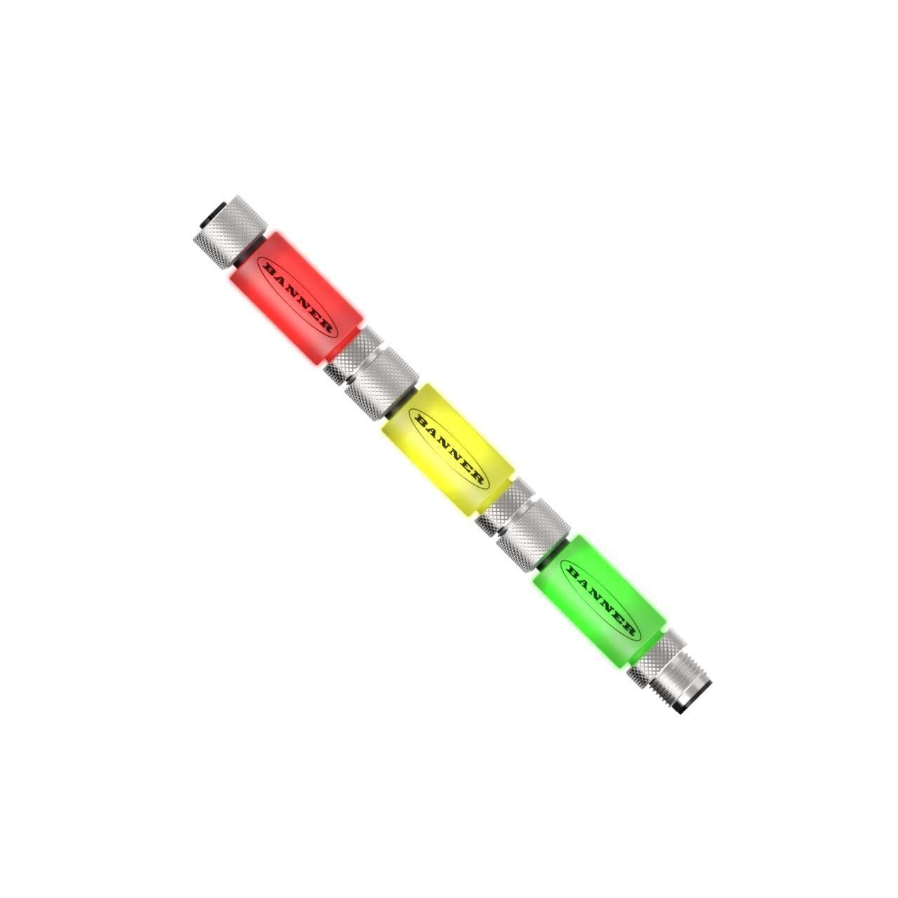 Banner TL15GYRQ TL15 Series Kit: 3-Color In-Line Status Indicator; Voltage: 12 or 24 V dc; Housing: PVC; IP67; Input: PNP; Colors: Green, Yellow, Red; Male-Female 5-pin M12 Integral QD TL15GYRQ on Powermatic Associates