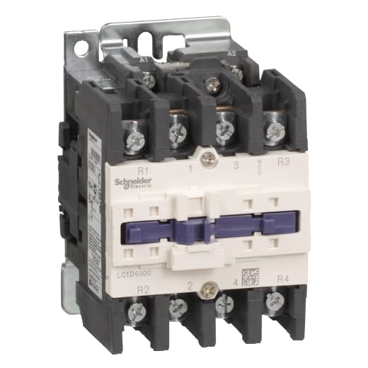 Schneider Electric LC1D65008B7 Schneider Electric LC1D65008B7 is a magnetic contactor from the Deca sub-range, featuring screw connections and designed with 4 poles (2NO+2NC). It has a rated current of 80A under AC-1 conditions and is suitable for DIN rail mounting. The contactor measures 85 mm in net width and offers an IP20 degree of protection. It operates with a control voltage range of 19.2-26.4Vac at 50Hz (24Vac nominal; 0.8...1.1 x Uc) and 20.4-26.4Vac at 60Hz (24Vac nominal; 0.85...1.1 x Uc). The rated operating voltage (Ue) is up to 690 V, and it has no normally open (NO) or normally closed (NC) auxiliary contacts. The rated impulse voltage (Uimp) is 6 kV, and it boasts a mechanical durability of 15,000,000 operations at no load. The rated voltage for phase-to-phase applications is 690 V AC. LC1D65008B7 on Powermatic Associates