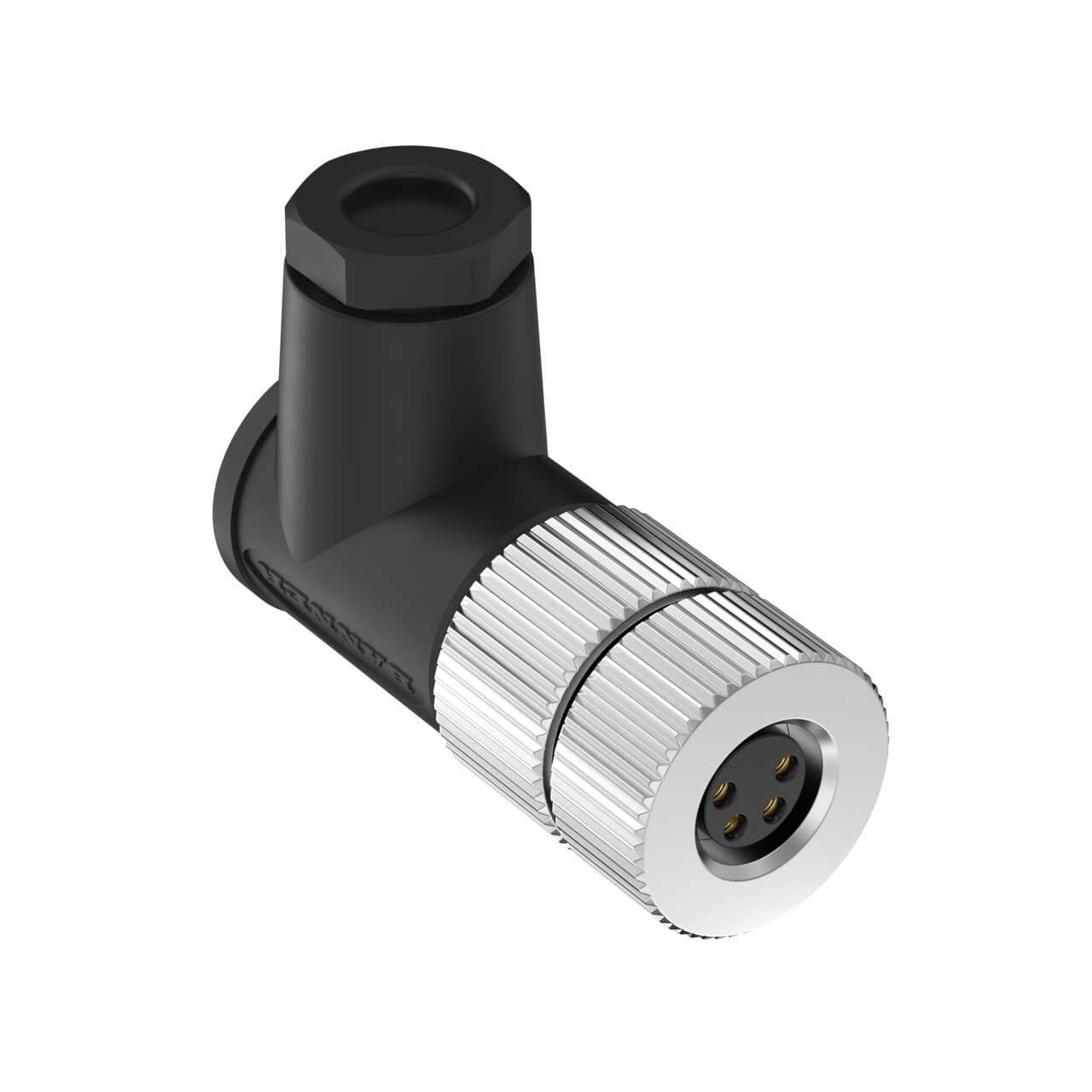 Banner BFW-M8F4A-4X Banner BFW-M8F4A-4X - Field Wireable: M8; 4-pin Right Angle Female; 24 AWG 3.5-5 mm Cable Range; Screw Terminal; PA+GF Black Body; Nickel-Plated Brass Coupling Nut BFW-M8F4A-4X on Powermatic Associates