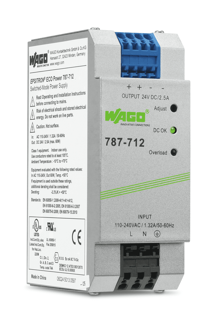 WAGO 787-712 787-712 WAGO - EPSITRON® ECO power supply; single-phase; output voltage 24 VDC; 2.5 A 787-712 on Powermatic Associates