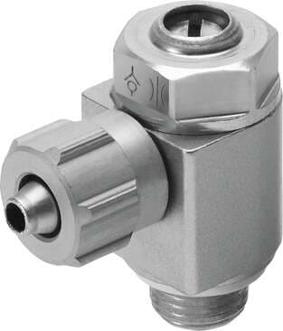 Festo 151174 one-way flow control valve GRLA-1/4-PK-6-B Valve function: One-way flow control function for exhaust air, Pneumatic connection, port  1: Male thread G1/4, Pneumatic connection, port  2: for barbed connector internal diameter 6 mm with nut, Adjusting eleme 151174 on Powermatic Associates