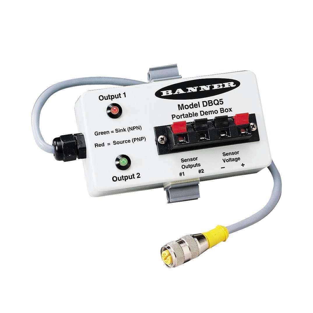 Banner DBQ5 Portable Demo Box: Powers dc Self-Contained Sensor; Bi-Color LEDs Indicate Sensor Output and Type DBQ5 on Powermatic Associates