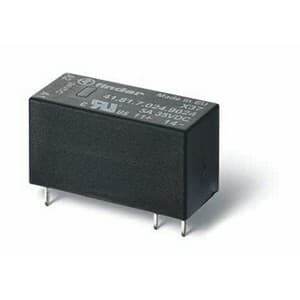 Finder 41.81.7.024.9024 Finder 41.81.7.024.9024 is a Solid State Relay (SSR) designed with a single Normally Open (NO) circuit and utilizes solder pin connections for installation. It operates with a rated current of 3A at 24Vdc under DC-1 conditions. This SSR is specifically designed for a 24Vdc load and supports a Single Pole Single Throw - Normally Open (SPST-NO) configuration. It is engineered to function within an ambient air temperature range of -20 to +60°C for operation and has a control voltage categorized under RT III. The rated voltage for AC operation is set at 24Vdc, with a rated impulse voltage (Uimp) of 6 kV. The net width of the SSR is 15.7 mm, and it has a pole length of 29 mm, with a control voltage (AC) dimension of 12.7 mm. It features a PCB plug-in design for ease of installation and is equipped with DC switching capability. The UPC code is provided for product identification. 41.81.7.024.9024 on Powermatic Associates