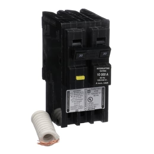 Schneider Electric HOM230GFIC Square D by Schneider Electric HOM230GFIC is a Ground Fault Interrupter (GFI) Miniature Circuit Breaker (MCB) designed for plug-in connections. This 2-pole circuit breaker offers ground fault protection with a rated current of 30A and supports a rated voltage of 120V to 240V AC. It is engineered for plug-in mounting and accommodates a cross-section of 12-4AWG (1 cable Al) with screw clamp type terminals. The HOM230GFIC features a residual current sensitivity of 6mA/0.006 and has a short circuit breaking rating of 10kA at 120Vac. HOM230GFIC on Powermatic Associates