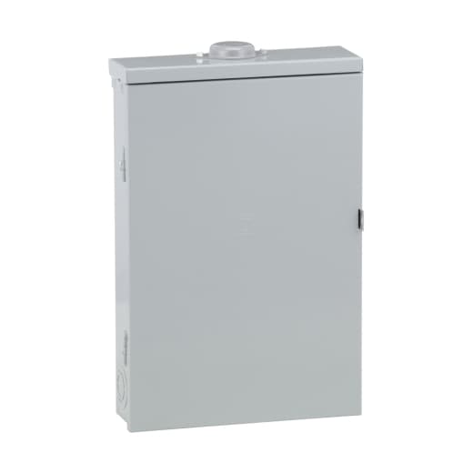 Schneider Electric HOM2040M100PRB Square D by Schneider Electric HOM2040M100PRB is a load center designed for single-phase (1PH) networks, featuring a welded galvannealed steel enclosure and a tin-plated aluminum busbar. It measures H560mm x W375mm x D115mm (H22.05" x W14.76" x D4.53") and offers 20 spaces for up to 40 single pole circuits or 20 tandem breakers. This load center has a connection type of lugs, a rated current of 100A, and operates at a rated voltage of 120Vac/240Vac. It is protected to a degree of NEMA 3R, ensuring suitability for certain outdoor applications. HOM2040M100PRB on Powermatic Associates