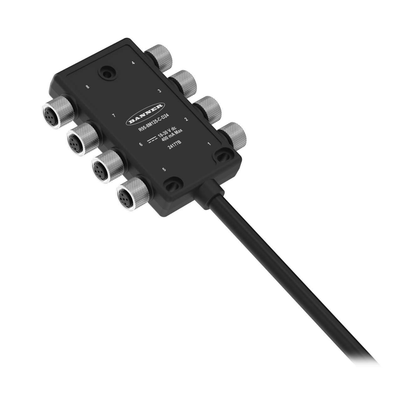 Banner R95-8M125-C1-D24P Banner R95-8M125-C1-D24P - R95 Molded Junction Box with 16 PNP Signals and Cable Homerun; 8 Female 5-pin M12 Ports; 1 Meter Flying Lead Homerun; Dual Signal Ports w_ PNP LEDs R95-8M125-C1-D24P on Powermatic Associates