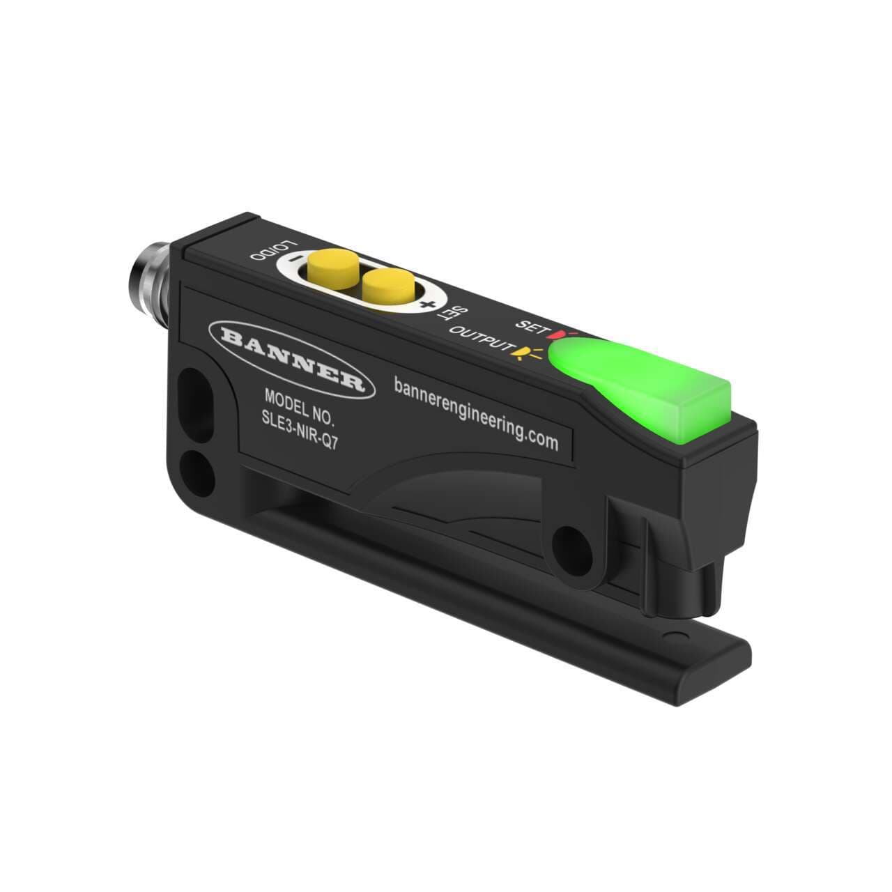 Banner SLE3-NIR-Q7 Banner SLE3-NIR-Q7 - SLE3 Series: Label Sensor; Slot width: 3 mm; Input: 4.75-30 V dc; Output: NPN; 4-pin M8 Integral QD SLE3-NIR-Q7 on Powermatic Associates