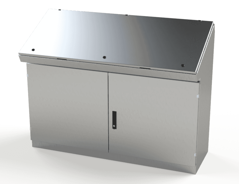 Saginaw Control SCE-466019SDCSS S.S. Console, Single Access Two Door, Height:46.25", Width:59.88", Depth:18.50", #4 brushed finish on all exterior surfaces.  Optional sub-panels powder coated white. SCE-466019SDCSS on Powermatic Associates