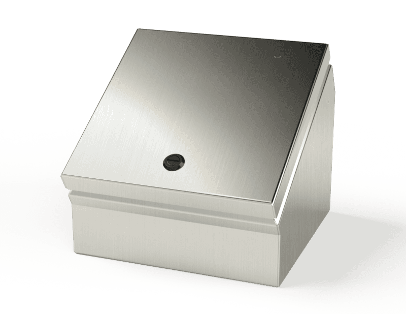 Saginaw Control SCE-8C8ELJSS S.S. ELJ Consolet, Height:8.00", Width:8.00", Depth:7.09", #4 brushed finish on all exterior surfaces.  Optional sub-panels powder coated white. SCE-8C8ELJSS on Powermatic Associates