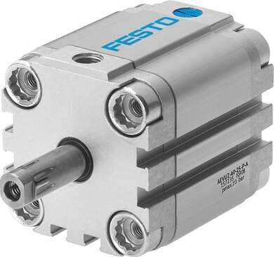Festo 157235 compact cylinder AEVUZ-40-25-P-A For proximity sensing, piston-rod end with female thread. Stroke: 25 mm, Piston diameter: 40 mm, Cushioning: P: Flexible cushioning rings/plates at both ends, Assembly position: Any, Mode of operation: (* single-acting, *  157235 on Powermatic Associates