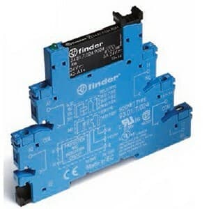 Finder 38.81.7.006.9024 Finder 38.81.7.006.9024 is a Solid State Relay (SSR) designed with a single Normally Open (NO) circuit. It features a box-clamp connection type and is rated for a current of 6A at 24Vdc, with a design voltage of 24Vdc for the load. The relay supports a rated power for a Single Pole Single Throw - Normally Open (SPST-NO) configuration. It is operational within an ambient air temperature range of -40 to +70 degrees Celsius. The control voltage is specified as IP20, and the rated voltage for AC applications is 6Vdc. The relay has a pole width of 6.2 mm and includes protection functions for 1 Pole(s). It is suitable for DIN rail or plug-in mounting. The UPC code indicates its DC switching capability, and it complies with EN61984 for digital outputs. 38.81.7.006.9024 on Powermatic Associates