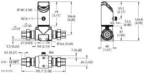 Turck PS325-001D-02-LI2UPN8-H1141 Pressure Sensor, Differential Pressure: 0…1 bar, Operating voltage 18…33 VDC, 4-digit, 2-colored, 12-segment display, rotatable by 180°, Housing is rotatable after plugging the process connection, Pressure range 0…1 bar diff., 18…33 V DC, NO/NC contact, PNP/NPN output, analog output (current/voltage), IO-Link, T-type, Process connection 1/4 inch NPT-18 female thread, Connector device, M12 × 1 PS325-001D-02-LI2UPN8-H1141 on Powermatic Associates