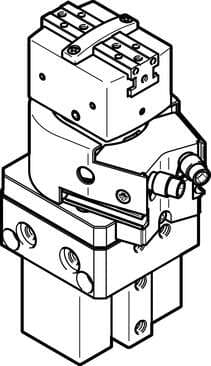 Festo 1187956 swivel/gripper unit HGDS-PP-12-P1-A-B with elastic cushioning and fixed stop. Size: 12, Rotation angle adjustment range: 0 - 210 deg, Stroke per gripper jaw: 2,5 mm, Max. angular gripper jaw backlash ax,ay: 0,1 deg, Max. gripper jaw backlash Sz: 0,02 mm 1187956 on Powermatic Associates