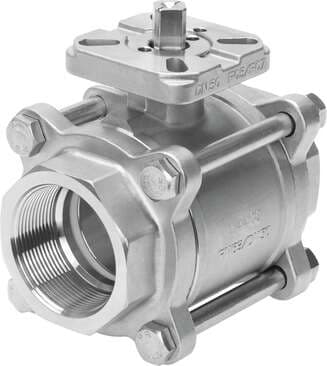 Festo 1686646 ball valve VZBA-2"-GG-63-T-22-F0507-V4V4T 2/2-way, flange hole pattern F0507, thread EN 10226-1. Design structure: 2-way ball valve, Type of actuation: mechanical, Sealing principle: soft, Assembly position: Any, Mounting type: Line installation 1686646 on Powermatic Associates