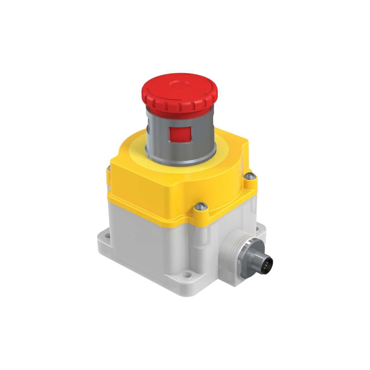 Banner SSA-EB1MLYRP-12ED1Q8 Emergency Stop: Flush Mounting 44 mm Lockable Push Button; Environ. Rating: IP65; Lighted; Color: Yellow, Red Solid/Flashing; 2 N.C. Safety Contacts; 1 N.O. aux. Contacts; 8-pin M12 QD SSA-EB1MLYRP-12ED1Q8 on Powermatic Associates