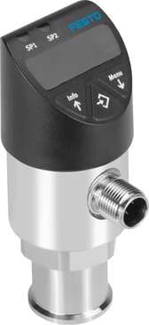 Festo 8022830 pressure sensor SPAW-B2R-G14F-2NV-M12 For measuring media pressures, pressure measuring range between -1 and +1 bar, pneumatic connection female thread G1/4. Authorisation: (* RCM Mark, * c UL us - Listed (OL)), CE mark (see declaration of conformity): to 8022830 on Powermatic Associates
