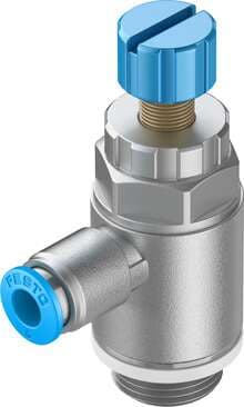 Festo 534341 one-way flow control valve GRLA-3/8-QS-6-RS-D With knurled screw and lock nut Valve function: One-way flow control function, Pneumatic connection, port  1: QS-6, Pneumatic connection, port  2: G3/8, Adjusting element: Knurled screw, Mounting type: (* Thre 534341 on Powermatic Associates