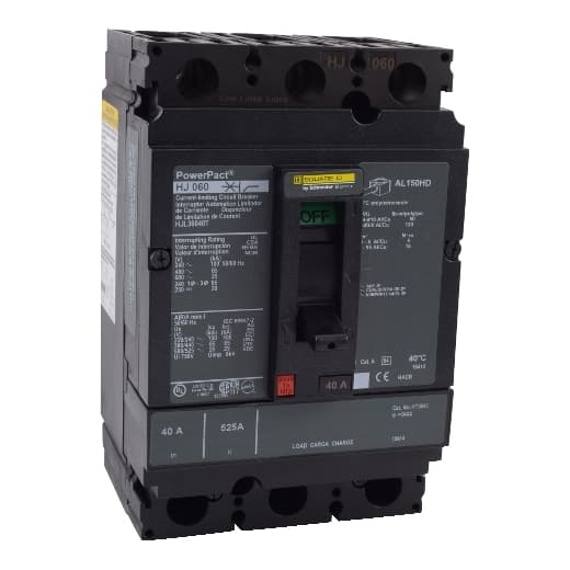 Schneider Electric HJL36040T PowerPact H Circuit Breaker,ThermMagn,40A,3P,600V,25kA, Removable TU HJL36040T on Powermatic Associates