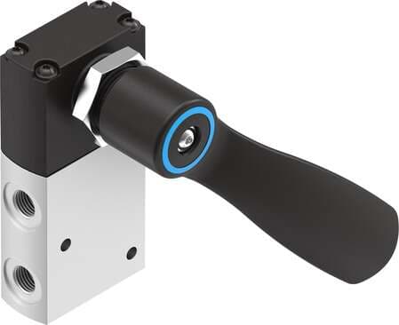 Festo 4165861 hand lever valve VHEF-HST-B32-G18 Valve function: 3/2 bistable, Type of actuation: manual, Width: 20 mm, Standard nominal flow rate: 750 l/min, Operating pressure MPa: -0,095 - 1 MPa 4165861 on Powermatic Associates