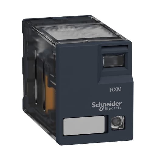 Schneider Electric RXM2AB3F7 Schneider Electric RXM2AB3F7 is a miniature plug-in relay within the RXM sub-range, designed with Ag/Ni - Silver - Nickel alloy contacts. This relay features a 2C/O - DPDT (Double Pole Double Throw) contact type, with a control voltage of 120 Vac. It is rated for currents up to 12 A at both 250 Vac (AC-1) and 28 Vac (DC-1). The RXM2AB3F7 offers plug-in mounting and operates within an ambient air temperature range of -40 to +55 °C. It has an IP40 degree of protection and consumes 0.01 A of current with a power consumption of 1.2 VA. This relay includes a visual position indicator LED and boasts an electrical durability of 100,000 operations with a resistive load and a mechanical durability of 10,000,000 operations at no load. RXM2AB3F7 on Powermatic Associates
