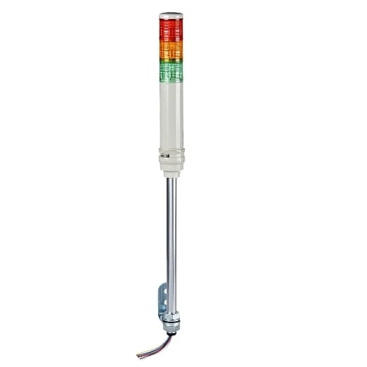 Schneider Electric XVC4M35S Schneider Electric XVC4M35S is a pre-assembled and pre-cabled flashing tower light with a diameter of 40mm, featuring a buzzer that emits an intermittent tone. This monolithic tower light is part of the XVC4 sub-range and is designed for both steady and flashing light operations. It includes a 3-tier light system with colors red, orange, and green (ROG). The cylindrical tower light offers a degree of protection rated at IP54 and IP23 when mounted on a vertical surface, allowing for both horizontal and vertical mounting options. It operates on a control voltage of 100-240 Vac and requires a supply voltage of 100-240 V AC. XVC4M35S on Powermatic Associates