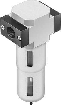 Festo 186463 filter LF-1/2-D-MAXI With metal bowl guard. Size: Maxi, Series: D, Assembly position: Vertical +/- 5°, Grade of filtration: 40 µm, Condensate drain: manual rotary 186463 on Powermatic Associates