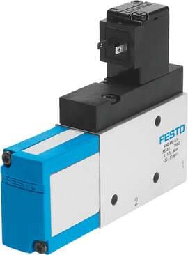 Festo 35556 vacuum generator VAD-ME-3/8 With integrated solenoid valve Nominal size, Laval nozzle: 2 mm, Assembly position: Any, Ejector characteristic: High vacuum, Integrated function: Electrical on-off valve, Design structure: T-shaped 35556 on Powermatic Associates