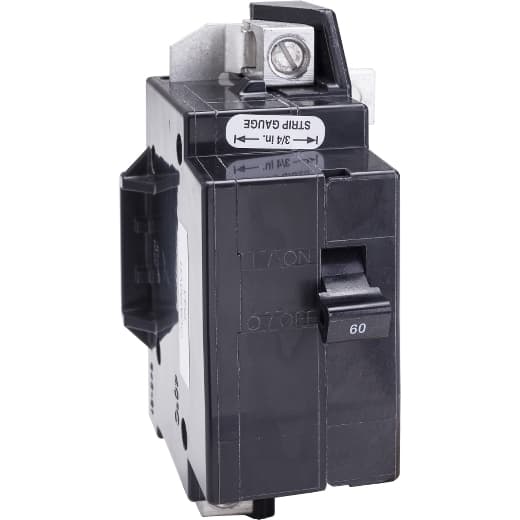 Schneider Electric QOM60VHL Square D by Schneider Electric QOM60VHL is a Miniature Circuit Breaker (MCB) designed for primary or main circuit protection. It features a bolt-on mounting mode and a bolt-on connection type, ensuring secure installation. This MCB is rated for a current of 60A and can accommodate a wire cross-section of 12-2/0AWG (1 cable Al/Cu), making it suitable for a variety of wiring configurations. It operates on a rated voltage of 120V to 240V AC and is equipped with 2 poles. The QOM60VHL has a short circuit breaking rating of 22kA at 240Vac and utilizes lugs as its type of terminals, facilitating straightforward wire connections. QOM60VHL on Powermatic Associates
